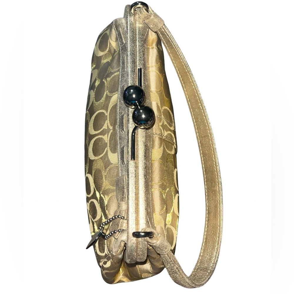 Y2k Coach Vintage Gold Metallic “C”Signature Kiss-lock Frame Handbag, Charm - Picture 12 of 16
